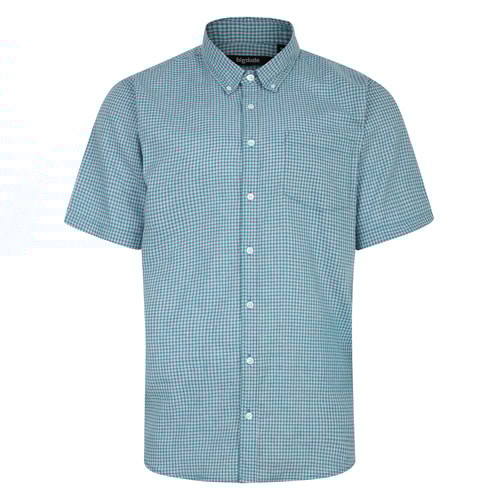 Bigdude Linen Blend Button Down Short Sleeve Checked Shirt Green
